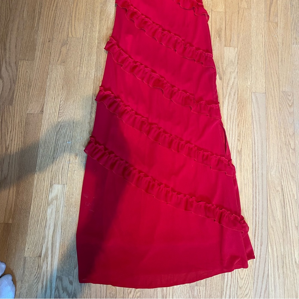 Red Ruffled Maxi Dress - Picture 2 of 7